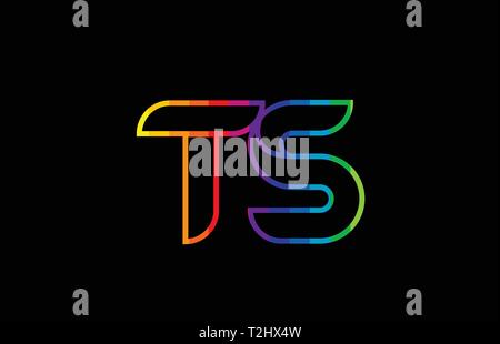 rainbow color colored colorful alphabet letter ts t s logo combination design suitable for a company or business Stock Vector