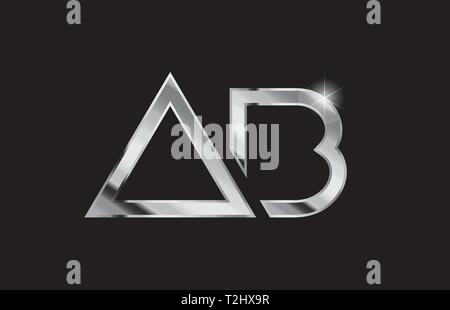 silver letter AB metal combination alphabet logo icon design with grey ...