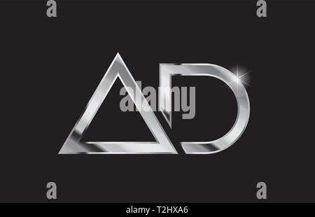 silver letter AD metal combination alphabet logo icon design with grey ...