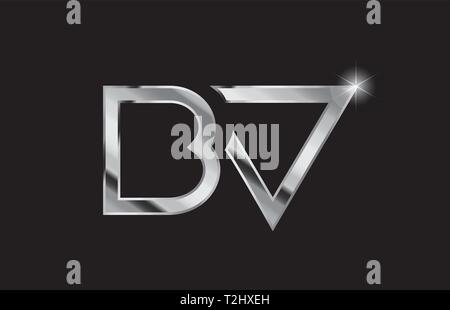 silver letter BV metal combination alphabet logo icon design with grey ...