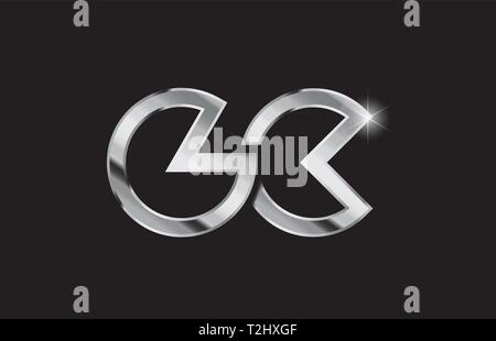 silver letter GC metal combination alphabet logo icon design with grey ...