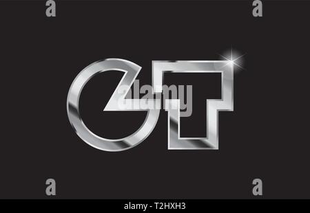 silver letter GT metal combination alphabet logo icon design with grey ...