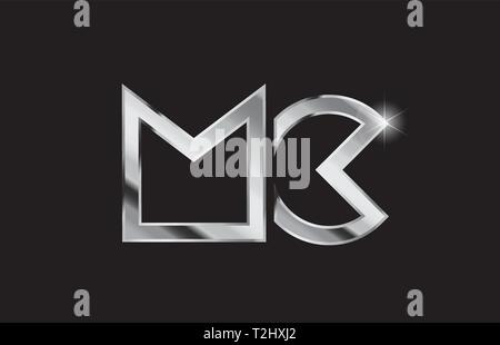 silver letter MC metal combination alphabet logo icon design with grey ...