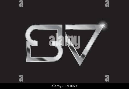 silver letter sv s v metal combination alphabet logo icon design with ...