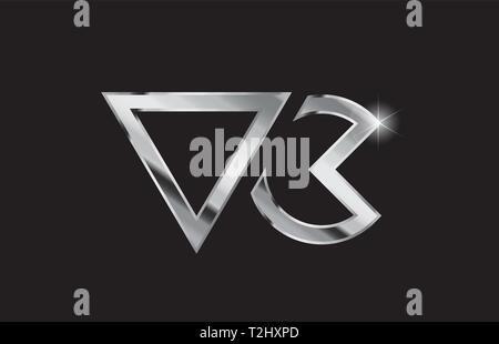 silver letter vc v c metal combination alphabet logo icon design with ...