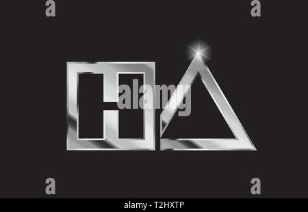 silver letter HA metal combination alphabet logo icon design with grey ...