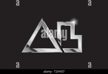 silver letter AL metal combination alphabet logo icon design with grey ...