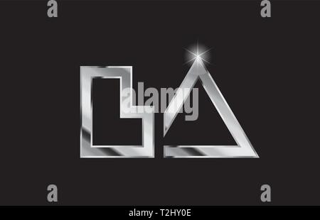 silver letter la l a metal combination alphabet logo icon design with ...