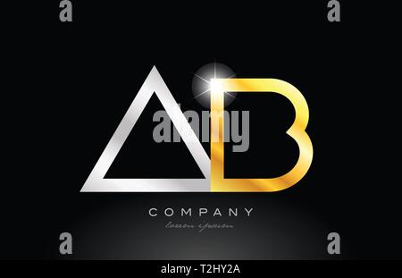 silver letter AB metal combination alphabet logo icon design with grey ...
