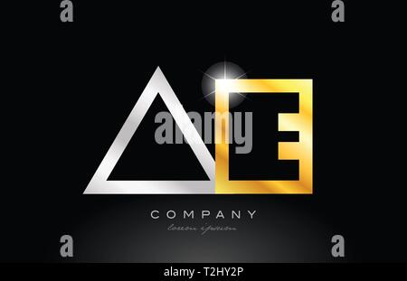 silver letter AE metal combination alphabet logo icon design with grey ...