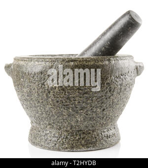 Granite mortar used for making sauces isolated on white background Stock Photo