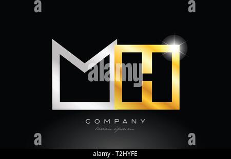 silver letter MH metal combination alphabet logo icon design with grey ...