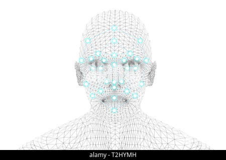 Machine learning systems technology , accurate facial recognition biometric technology and artificial intelligence concept. 3d Rendering of man face a Stock Photo