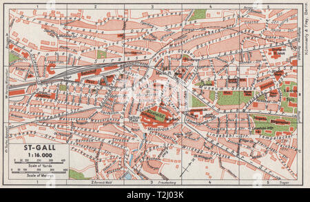 ST-GALL ST-GALLEN. Vintage town city map plan. Switzerland 1948 old Stock Photo