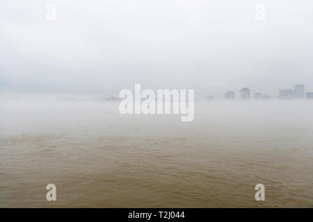 Fog over the Mississippi River in New Orleans. Stock Photo