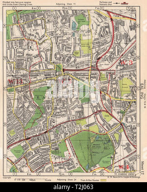 W LONDON. Ealing Park Royal West Acton Town Gunnersbury Park. BACON 1948 map Stock Photo