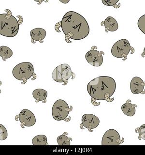 Seamless pattern of cartoon bunnies denoting aries zodiac signs. Vector illustration on white background. Stock Vector