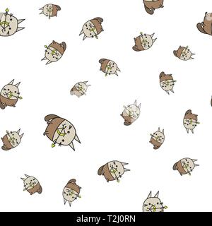 Seamless pattern of cartoon bunnies denoting sagittarius zodiac signs. Vector illustration on white background. Stock Vector