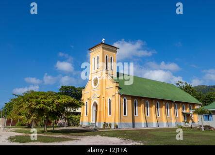 The Notre Dame de L'Assomption church in La Digue, Seychelles. Stock Photo