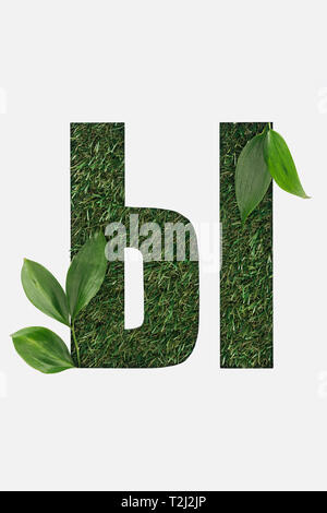 cut out cyrillic letter made of grass with green leaves isolated on white Stock Photo