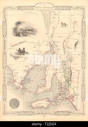 PART OF SOUTH AUSTRALIA. Shows mining districts. TALLIS & RAPKIN 1851 old map Stock Photo