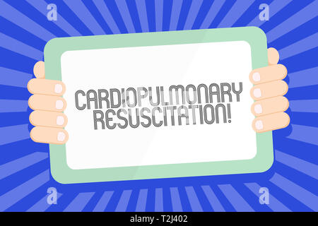 Text sign showing Cardiopulmonary Resuscitation. Business photo text repeated cycles compression chest respiration Color Tablet Smartphone with Blank  Stock Photo