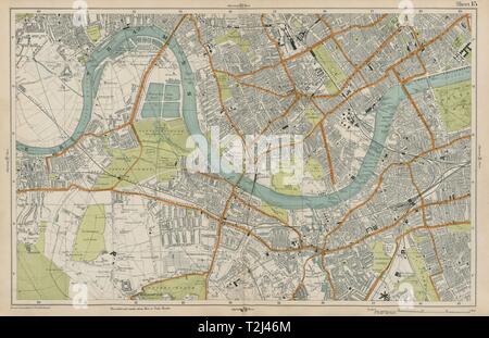 LONDON Chiswick Barnes Fulham Chelsea Putney Wandsworth Clapham. BACON  1919 map Stock Photo