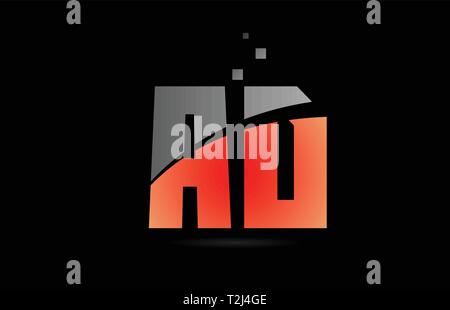 orange grey on black background alphabet letter AD A D logo combination design suitable for a company or business Stock Vector