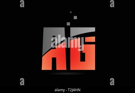 orange grey on black background alphabet letter AG A G logo combination design suitable for a company or business Stock Vector