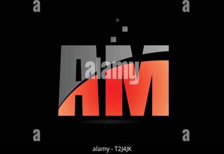 orange grey on black background alphabet letter AM A M logo combination design suitable for a company or business Stock Vector