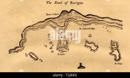 'The road of Rovigno'. Rovinj, Croatia. MOUNT & PAGE sea chart 1747 old map Stock Photo