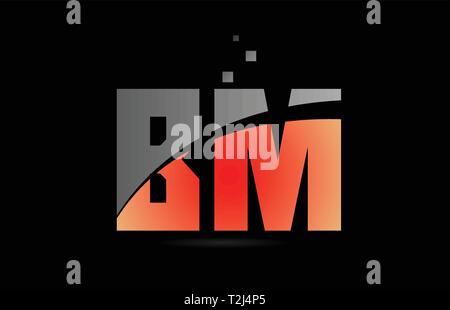 orange grey on black background alphabet letter BM B M logo combination design suitable for a company or business Stock Vector