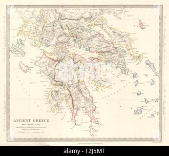 ANCIENT GREECE SOUTH. Peloponnese Attica Athens Cyclades. SDUK 1845 old map