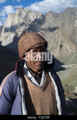 Jammu and Kashmir, India 2012. Portrait of Zanskari man, a few hundred meters below the Shingo La Pass Stock Photo