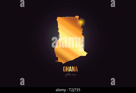 Ghana country border map in gold golden metal color design suitable for a logo icon design Stock Vector