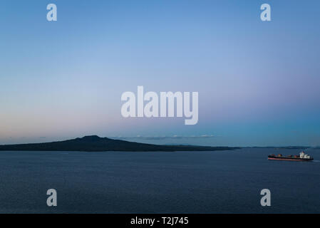 Auckland, New Zealand. Ship sails through the Rangitoto channel Stock Photo