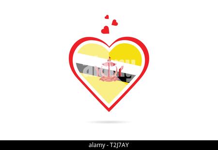 Brunei country flag inside love heart  design suitable for a logo icon design Stock Vector