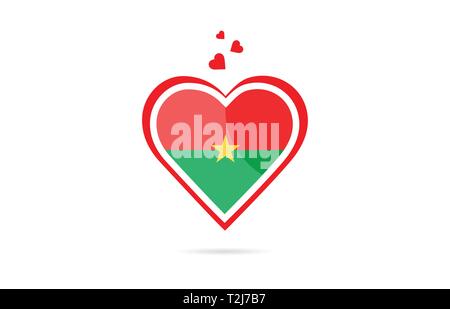 Burkina Faso country flag inside love heart  design suitable for a logo icon design Stock Vector