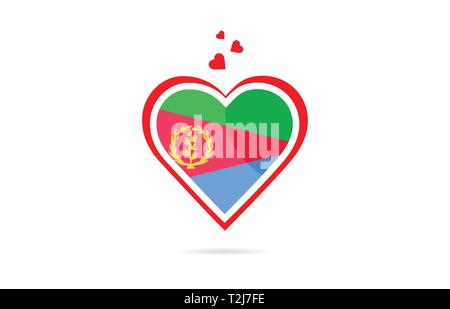 Eritrea country flag inside love heart  design suitable for a logo icon design Stock Vector