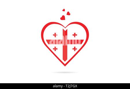 Georgia country flag inside love heart  design suitable for a logo icon design Stock Vector