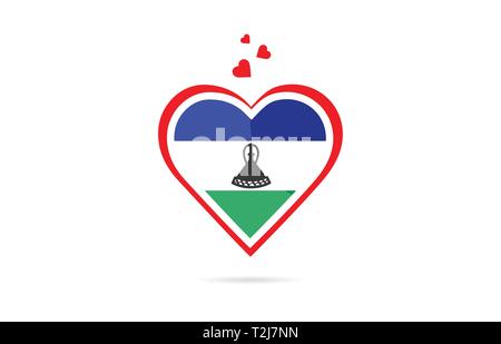 Lesotho country flag inside love heart  design suitable for a logo icon design Stock Vector