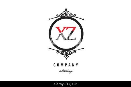 Design of alphabet letter logo combination XZ X Z with red black white color and decorative circle monogram suitable as a logo for a company or busine Stock Vector