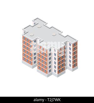 The smart building home architecture is an idea of technology business equipment flat style urban isometric illustration Stock Vector