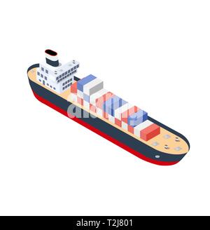 Isometric ship container vessel industrial cargo transport Stock Vector