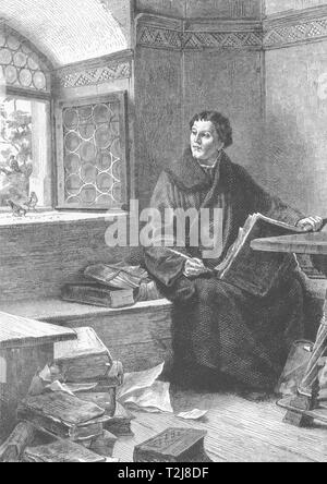 GERMANY. Luther in the Wartburg Cell c1893 old antique vintage print picture Stock Photo