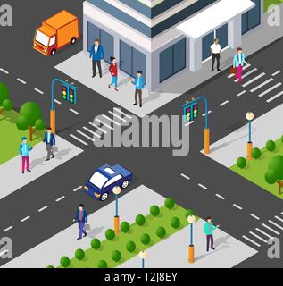 Modern 3D city isometric three-dimensional infographic option banner with colorful isometric city for the business conceptual graphs and diagrams, inc Stock Vector