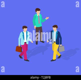 Isometric people business businessman Trendy Flat concept of violet style, 3d modern design. Vector illustration of modern business background Stock Vector