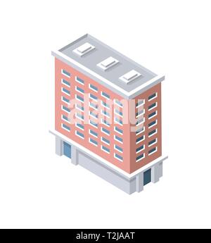 Style flat isometric city of building skyscraper house element industry and housing without shadows cut out Stock Vector