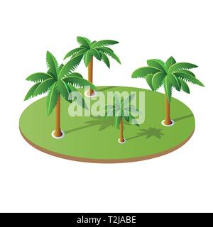 A set of isometric palm trees on an island without a shadow cut out Stock Vector