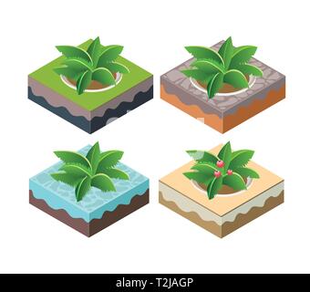 Isometric park urban flowers infrastructure facilities. Landscape natural trees parks illustration vector Stock Vector